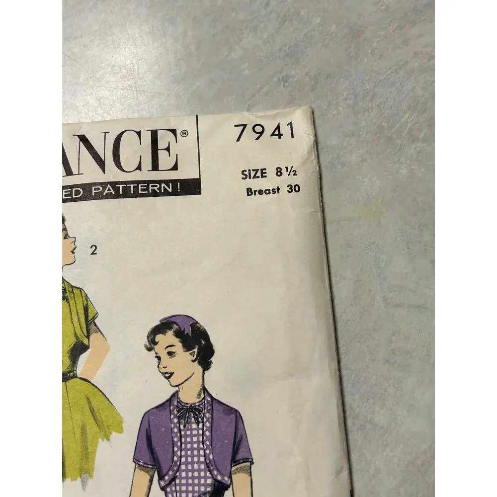 Vintage 1950's Advance Pattern #7941‎ Girls Chub-Dub Flare Dress/Bolero Size 8.5
